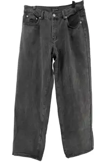 White Fox High-Rise Baggy Straight Leg Black Jeans Women‎ L Distressed Denim Y2K