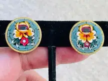 Vintage Italy Micro mosaic Clip Earrings sold As is