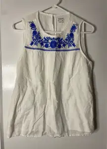 J Crew Womens White Linen Embroidered Sleeveless Tank Top Size 10