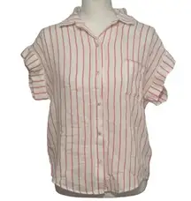 PJ Salvage Live in The Moment Pink/White Stripes Botton Down Collar Top NWT