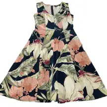 eShakti Dress Womens 2 Blue Floral‎ Fit & Flare Sleeveless Pocket Cotton Spandex