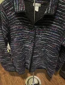 Laura Ashley Women's Blazer Jacket Size PL Wool Blend Button Up Rainbow Striped