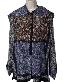 Osklen Rio De Janeiro 100% silk floral color-block blouse long sleeve