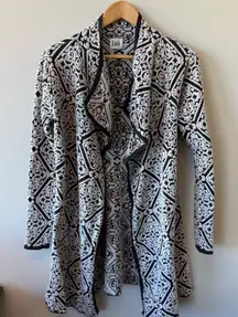 Anthropologie Luii Black, Brown, & Cream Diamond Pattern Lurex Sweater Wrap Coat