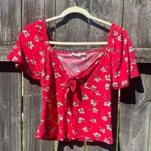 Lush Floral Red Off the Shoulder Cropped Top | M
