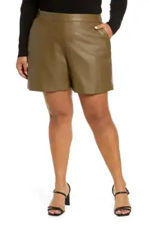 Halogen Womens Faux Leather Olive Green Shorts‎ Elastic Waist Business Small