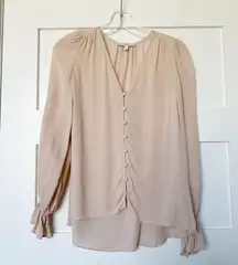 Pink Silk Bolona V Neck Blouse