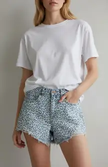 Blue B High Waisted Leopard Denim Jean Shorts Small Casual