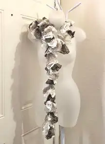 Grey white black ruffle crotchet scarf #gothic #grunge #boho #cottagecore fairy #whimsygoth 2000s Y2K