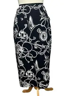 Vintage Talbots Midi Wrap Skirt Women 4 Blue Nautical Sailing Coastal Resort