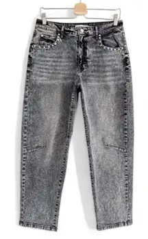 NEW Rebecca Minkoff barrel high waist jeans Retro Studded Black Acid Wash Size 8