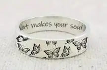 Ladies Silver Band “Do What Makes Your Soul Shine’ Carved Butterflies Size 8