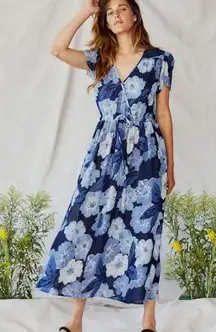 Christy Dawn  The Dawn Dress Midi Blue Hibiscus Floral Small Petite