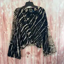 Blue Life Tie Dye Wrap Front Style Beige Black Bell Sleeve Blouse