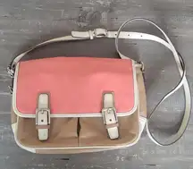 Coach Park F23383 Coral Pink Tan Colorblock Leather Flap Crossbody Bag Purse