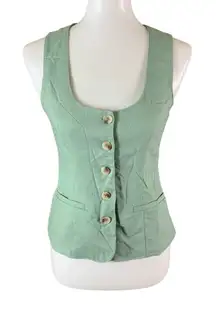 May Berries Green Linen Blend Button Vest Small Cottagecore Lightweight Chic