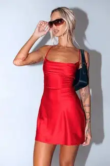 Moueey Elegant Red Satin Mini Dress