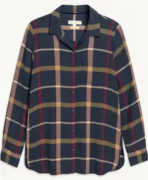 Barbour Winter Oxer Shirt Size 8 Relaxed Fit Plaid Button Up Shirt Navy Blue