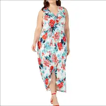 Love Squared Floral Ruffle V-Neck Maxi Dress Size 2X