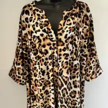 Ava & Grace Blouse Women's 3X Cheetah 3/4 Sleeve Animal Print Edgy Pocket V Neck