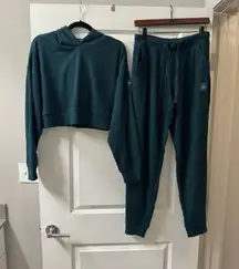 Alo Muse Ribbed Hoodie and Joggers Set in Midnight Green