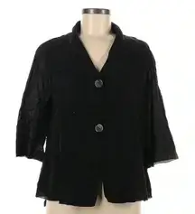 Redwood Court | Cropped Black Silk 3/4 Sleeves Button Down Blazer Size 6 NWT