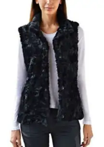 NWOT M Womens Weatherproof Faux Fur Vest Lined Black New Snap Closure SOFT Pocke