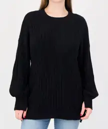 AERIE WOMENS BLACK RIBBED OVERSIZED CREWNECK SWEATER MEDIUM SOFT