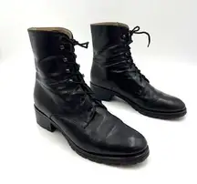 Jenny B. Leather Lace Up Combat Boots Black Leather Booties Vibram Lug Soles