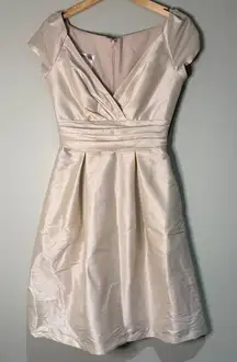 Alfred Sung Champagne Dress Size 4 V Neck Cap‎ Sleeve Cocktail Length