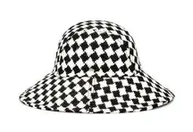 LELE SADOUGHI Checkered Sun Bucket Hat in Jet White New Womens Cap