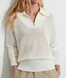 Varley Cole V Neck Ivory Open Knit Polo Sweater Sz XS