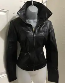 Black Goth grunge whimsygoth vampy vampire Edgy fitted leather jacket biker moto with silver zipper and button closure