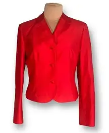 W By Worth Jacket Red Silk Cropped Tailored Hourglass Sharp Shoulder Jewel Tone