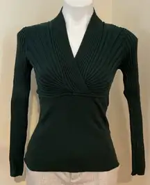 INC Evergreen V Neck Crossover Fitted Ribbed Subtle Pull Over Sweater Sz M