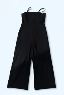 Forever 21‎ Black Linen Blend Jumpsuit Women's Large Adjustable Straps