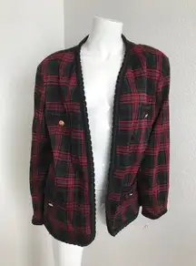 Cricket Lane Red Black Checked Jacket 16 USA Blazer Cardigan Plaid Vintage