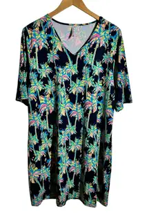 Lulu B UPF 50 Dress Women XL Quarter Sleeve Palm Tree Multicolor Preppy Beach