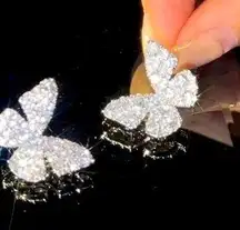 Dazzling Butterfly‎ Rhinestone Silver Plated Stud Fashion Earrings