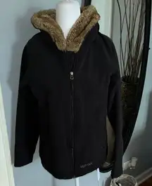 Marmot Black Jacket with Tan Faux Fur Hood