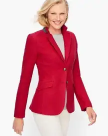 Talbots Wool Blend Notch Collar Equestrian Holiday 2 Button Blazer Christmas red