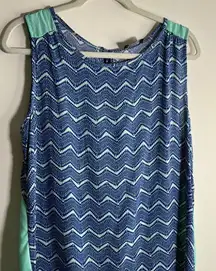 Paper Moon Blue and Green Chevron Holburn Keyhole‎ Sleeveless Top Size XL