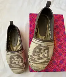 Tory Burch Tan and Brown Slip-On Espadrilles