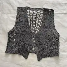 Japanese Brand Chunky Yarn Silver Sparkle Open Front Vest size Small