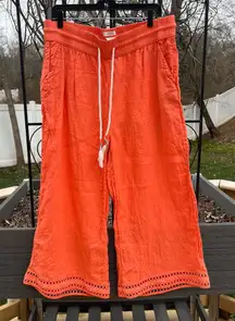 Joie Women’s 100% Linen Coral Orange Cropped Wide Leg Pants w/ Pockets Size XL