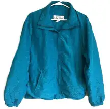 Vintage 90s Oleg Cassini Jacket Turquoise Zip Up M