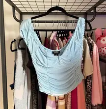 SHEIN Blue Ruched Crop Blouse Sleeveless
