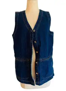 VTG 90s Cabin Creek Denim Vest Womens Size Dark Blue Jean Long Pockets Small P