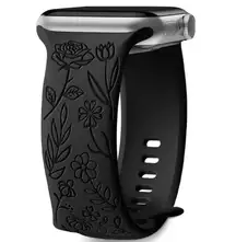 Unbranded Apple‎ iWatch 9/8/7 SE Engraved Rose Floral 34mm Silicone Watch Band
