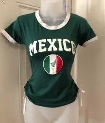 Green white Mexico short sleeve jersey Tshirt tee shirt with ruched tie sides adjustable length streeetwear Measurement in pics